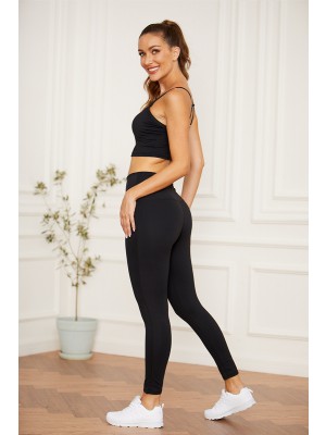 Solides schwarzes Yoga-Set mit hoher Taille