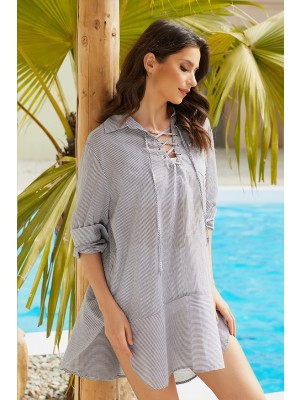 Freizeit Lace Up Stripe Printed Cover Up