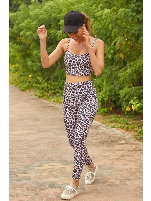 Yoga-Set mit Leopardenmuster und hoher Taille