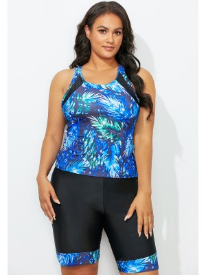 Grünes Palmen-Tankini-Set mit U-Ausschnitt und Racerback