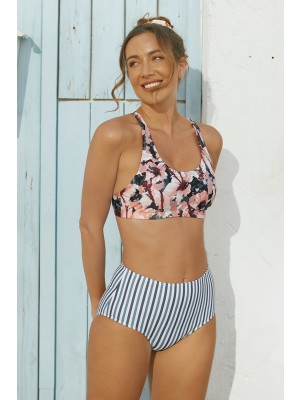 Bikinioberteil mit Blumenträger und gestreiftem Boden