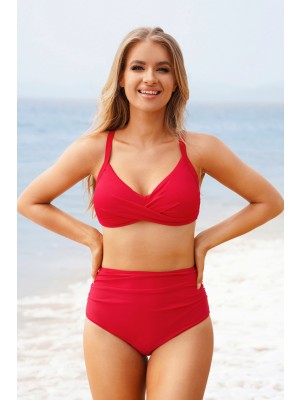 Rotes Twist-Front-Bikini-Set mit hoher Taille
