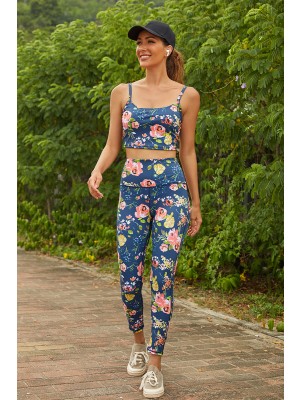 Sportliches Yoga-Set mit Blumendruck