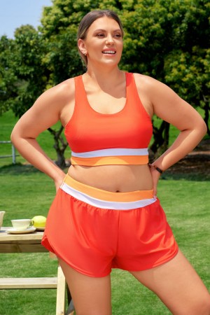 Oranges Colorblock Plus-Size-Sportshorts mit doppelter Schicht im sportlichen Design