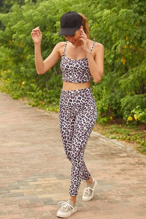 Yoga-Set mit Leopardenmuster und hoher Taille