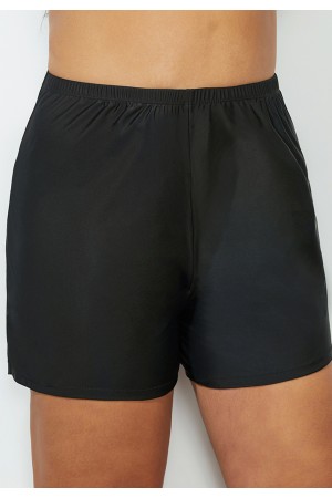 Solide schwarze, funktionelle, lockere Shorts mit hoher Taille