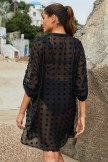 Black Collar Neck Embroidery Buttoned Elbow Sleeves Cover Up