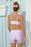 Pink Floral Scoop Neck Adjustable Spaghetti Strap Basic Bikini Top And HighWaist Boy Shorts