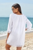 White VNeck Ties Elbow Sleeves Leisure Cover Up