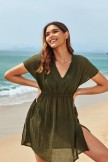 Soild Deep Green VNeck Side Split Beach Dress