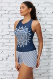 Geometric Pattern Scoop Neck Sporty Tankini Top And Boy Shorts Set