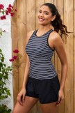 Black Striped Scoop Neck Racer Back Tankini Top And HighWaist Boy Short