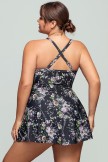 Floral High Neck LaceUp Tankini Set