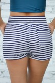 Blue Striped Tie Waist Casual Shorts