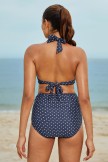 Blue Dot Print Sweetheart Neck Halter Straps Ties Back Underwire Bikini Set