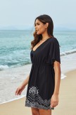 Black Geometric Print V Neck Short Sleeves Cover Up