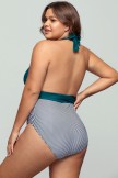 Green And Striped Halter Neck OnePiece Swimsuit