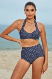 Blue Dot Print Sweetheart Neck Halter Straps Ties Back Underwire Bikini Set