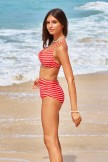 Red Striped Twist Crossback Bikini Set
