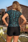 Green Magnolia Flower Elegant Vintage Tankini Top and Boy Short Set