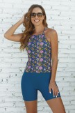 Floral High Neck Spaghetti Strap Tankini Top and Boy Shorts