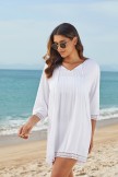 White VNeck Ties Elbow Sleeves Leisure Cover Up