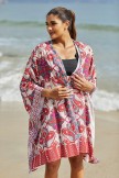 Red Geometric Patterns Cardigan Batwing Sleeves Boho Style Loose Cover Up