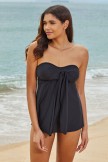 Black Strapless Bandeau Twist Front Long Tie Tankini Set