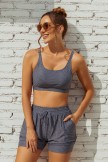 Black Dash Square Neck Adjustable Straps Sporty Bikini Top And HighWaist Boy Shorts