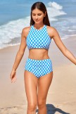 Fresh Blue Plaid Crossback Youthful Vibe Bikini Set