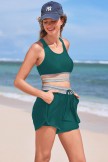 Trendy Teal Colorblock Sporty Bikini Top With Boy Short Set