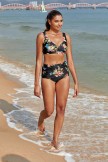 Black Floral Vneck Wide Straps Sexsy Bikini Top and Bottom Set