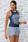 Geometric Pattern Scoop Neck Sporty Tankini Top And Boy Shorts Set