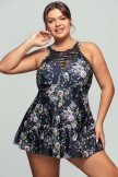 Floral High Neck LaceUp Tankini Set