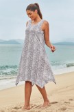 Grey Scoop Neck Sleeveless Irregular Hem Long Beach Dress