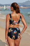 Black Floral Vneck Wide Straps Sexsy Bikini Top and Bottom Set