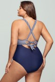 Striped V Neck Wrap Backless OnePiece Swimsuit