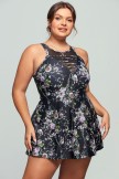 Floral High Neck LaceUp Tankini Set