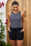 Black Striped Scoop Neck Racer Back Tankini Top And HighWaist Boy Short