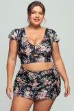 Floral Short Sleeve High Waist Bikini Set