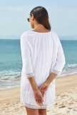 White VNeck Ties Elbow Sleeves Leisure Cover Up