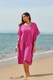 Solid Red Scoop Neck Tassel Edge Batwing Sleeve Loose Beach Dress