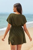 Soild Deep Green VNeck Side Split Beach Dress