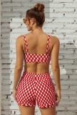 Red & White Checkered Chic Bikini Top with Boy Short Set
