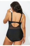 Black Twist Front Mesh OnePiece Swimsuit