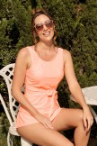 Solid Pink Scoop Neck Wide Straps Wrap Ties Side Split Swimdress