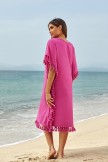 Solid Red Scoop Neck Tassel Edge Batwing Sleeve Loose Beach Dress