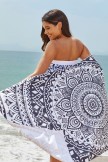 Black Floral Print Beach Towel