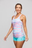 Floral gestreiftes sportliches Tankini-Set mit U-Ausschnitt