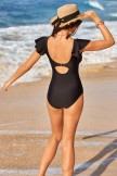Elegant Black Deep VNeck OnePiece Swimsuit with Cap Sleeves
